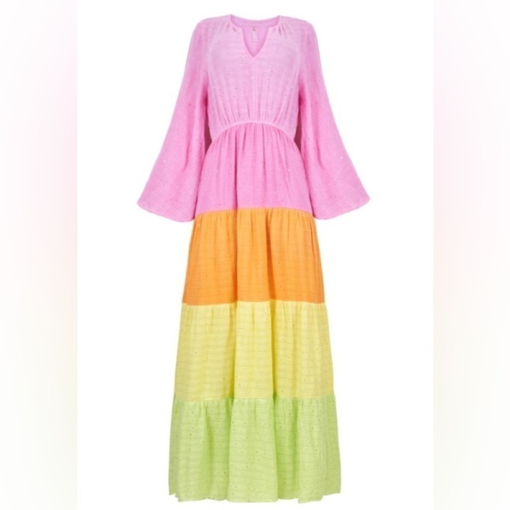 PQ Swim Rainbow Colorblock Maxi Dress Beach Coverup XS/S NWT - Picture 7 of 12